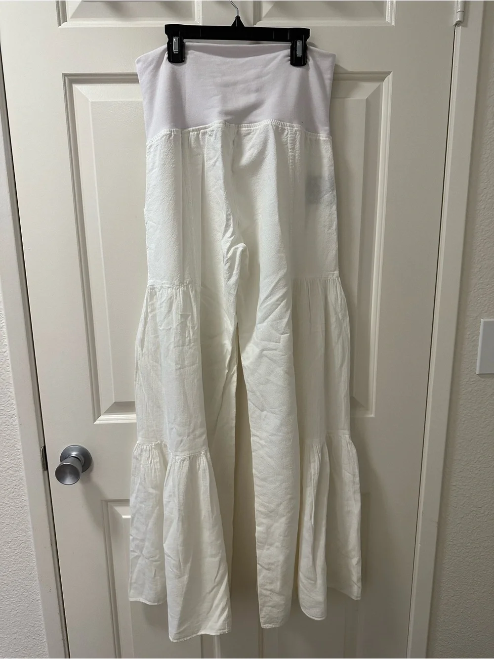 White Tiered Wide-Leg Pants with Smocked Waistband